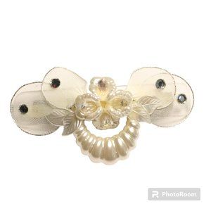 Vintage Pearlescent Acrylic Flower Hair Barrette 4" 80s 90s Long Hair Rhinestone